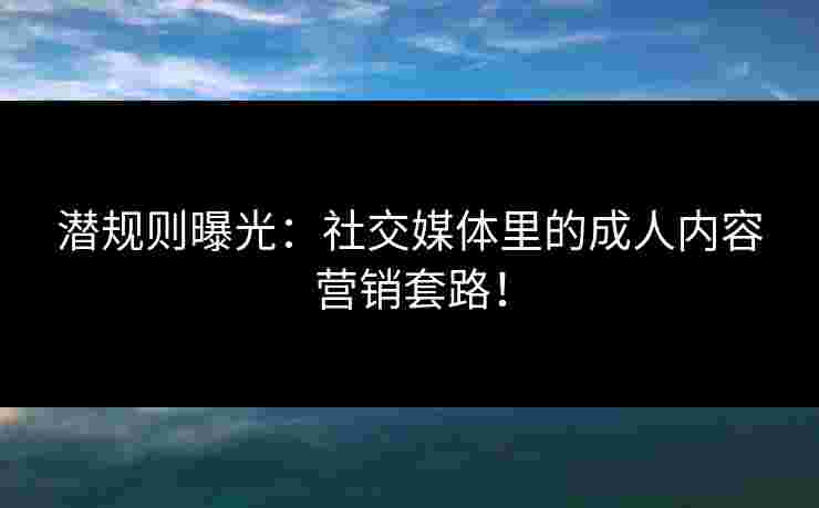 潜规则曝光:社交媒体里的成人内容营销套路! 潜规则曝光:社交媒体里的成人内容营销套路!